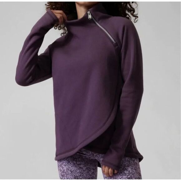 Athleta Cozy Karma Asymmetrical Pullover Sweatshirt Zipper Jacket Size Small - Picture 1 of 10